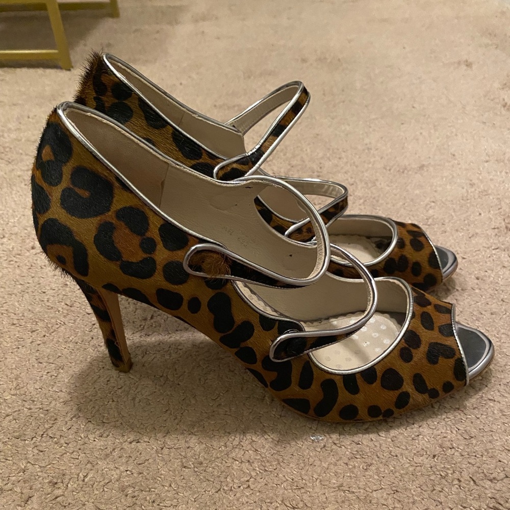 Boden Leopard Print Heels with Silver Accents